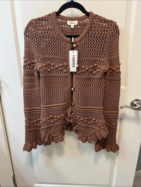 L'AGENCE Sweaters - NWT L'Agence kiva open stitch ruffle cardigan